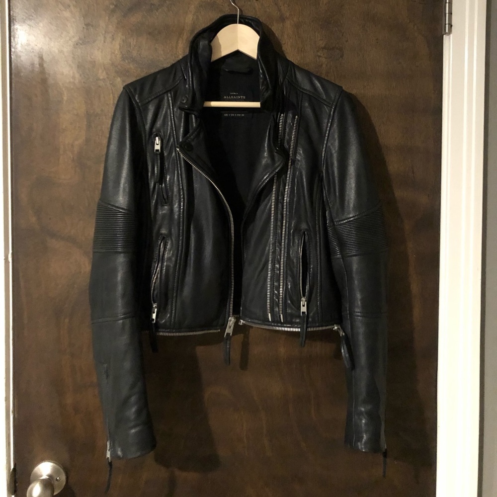 All Saints black leather jacket size US 4